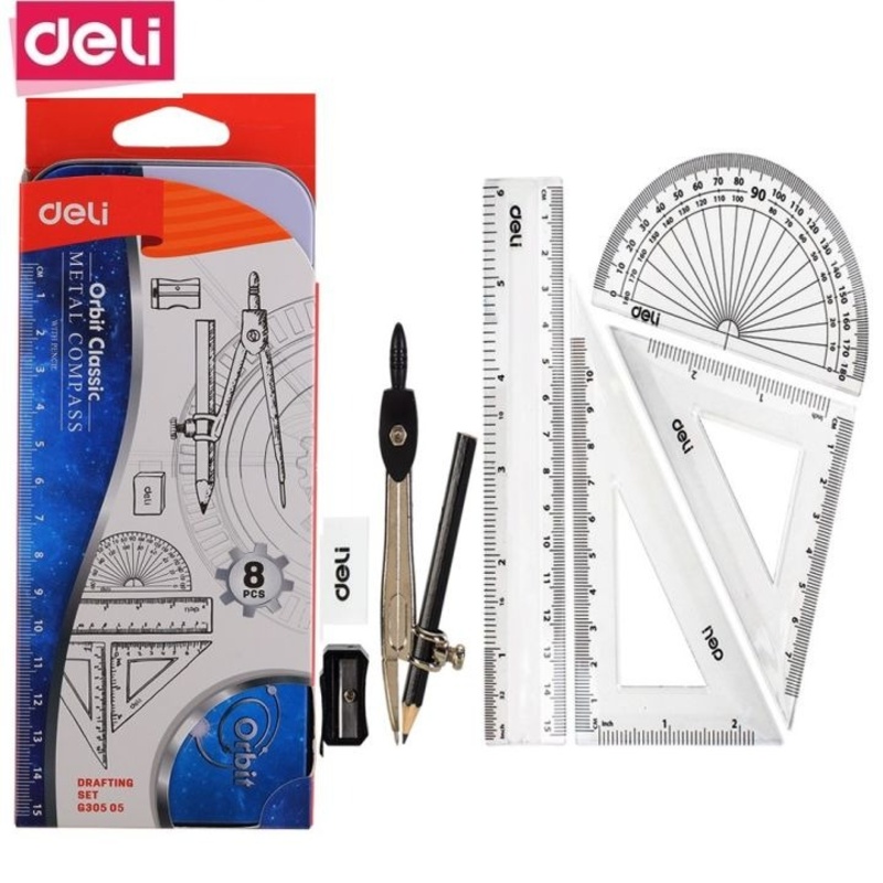 Bộ compa, thước kẻ Deli G30505